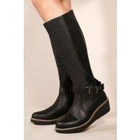 Where's That From Women's 'Ayleen' Wedge Heel Knee High Boots in Black | Size: 7