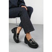 Where's That From Women's 'Jennifer' Wide Fit Chunky Loafers With Metallic Accent in Black | Size: 4E