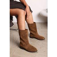 Where's That From Women's 'Monroe' Mid Calf Boots with Flat Sole in Khaki | Size: 4