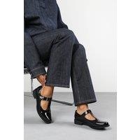 Where's That From Women's 'Tahlia' Wide Fit Girl's School T-Bar Buckle Mary Jane Shoes in True Black | Size: 5E