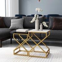 HOMCOM Nest Of Tables, Coffee Table Set with Steel Frame Black/White | Size: 2 Pack
