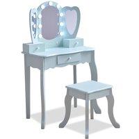 Teamson Kids Heart Kids Vanity Table with LED, Mirror, Stool & Drawers in Light Blue