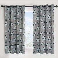 OHS Football Eyelet Curtain Panels Pair of Kids Ring Top Thermal Ready Made in Grey | Size: 117 cm width x 137 cm drop