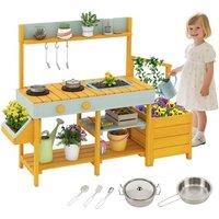 CASART Kids Pretend Play Kitchen Wooden Toy Kitchen Playset w/Removable Sink in Yellow