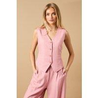 Oasis Women's Linen Button Up Waistcoat in Desert Rose | Size: 14