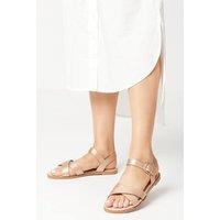 Dorothy Perkins Women's Wide Fit Florence Faux Leather Cross Strap Flat Sandals in Rose Gold | Size: 7