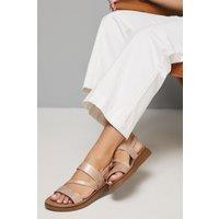 Good For the Sole Women's : Wide Fit Ali Comfort Asymmetric Strap Low Wedge Sandals in Gold | Size: 7
