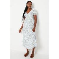 Dorothy Perkins Women's Blue Ditsy Shirred Waist Tiered Hem Midi Dress in Ivory | Size: 10