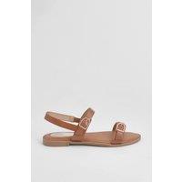 Good For the Sole Women's : Fabia Faux Leather Buckle Detail Comfort Sock Flat Sandals in Tan | Size: 6