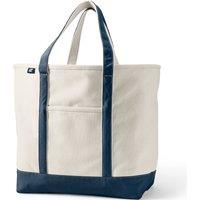 Lands' End Women's Extra Large Natural Canvas Open Top Tote Bag in Navy