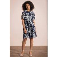 Klass. Women's Textured Floral Print Dress in Dark Blue | Size: 18