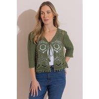 Klass. Women's Tie Front Crochet Cardigan in Khaki | Size: Medium/Large