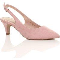 AJVANI Women's Mid Slim Heel Slingback Pointed Faux Suede Court Shoes in Pale Pink | Size: 3