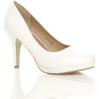 AJVANI Women's High Heel Patent Court Shoes in White | Size: 4