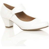 AJVANI Women's Mid Block Heel Comfort Mary Jane Faux Leather Court Shoes in White | Size: 4