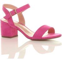 AJVANI Women's Mid Block Heel Ankle Strap Faux Suede Heeled Sandals in Fuchsia | Size: 3