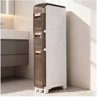 Living and Home 4-Tier Plastic Tall Narrow Storage Cabinet Drawer Cupboard with Wheels in White | Size: XL