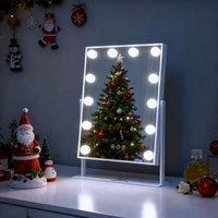 FENCHILIN Hollywood Vanity Mirror with Lights 12 LED Bulbs Standing Mirror 360 Rotation for Makeup in White