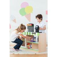 Teamson Kids Wooden Play Cashier Checkout Stand with 26 Accessories, Green & White