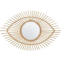 Orsina Rattan Eye Shapped Wall Mirror, Rattan Frame Large Wall Mirror, Unique Wooden Frame Mirror in Natural