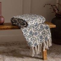 Paoletti Delphine 100% Cotton Floral Printed Throw in Natural | Size: 130 cm x 170 cm