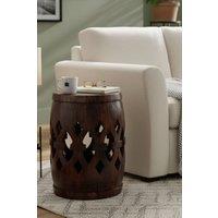 IH Design Carved Solid Mango Dark Wood Round Side Table in Walnut