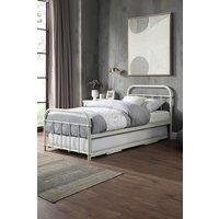 SlumberWorx Tewin Vintage Hospital Style Single Metal Bed Frame w Guest Trundle in White