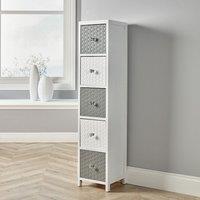 Home Source Wooden Storage 5 Drawer Tall Chest Bedroom Organiser Fully Assembled in White