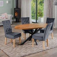Artemis Home Dosenna Oval Dining Table Set with 4 Pienza Velvet Chairs in Grey