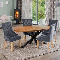 Artemis Home Dosenna Oval Dining Table Set with 4 Ravenna Velvet Chairs in Grey