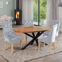 Artemis Home Dosenna Oval Dining Table Set with 4 Ravenna Velvet Chairs in Light Grey