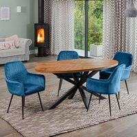 Artemis Home Dosenna Oval Dining Table Set with 4 Carrara Velvet Chairs in Blue