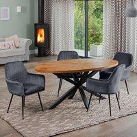 Artemis Home Dosenna Oval Dining Table Set with 4 Carrara Velvet Chairs in Grey