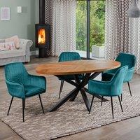 Artemis Home Dosenna Oval Dining Table Set with 4 Carrara Velvet Chairs in Teal