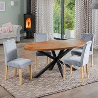 Artemis Home Dosenna Oval Dining Table Set with 4 Maiolo Velvet Chairs in Light Grey