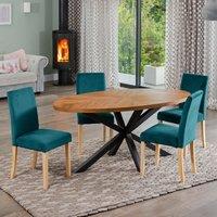 Artemis Home Dosenna Oval Dining Table Set with 4 Maiolo Velvet Chairs in Teal