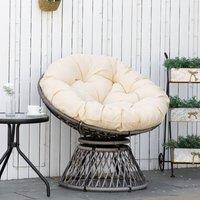 OUTSUNNY Swivel Rattan Papasan Moon Bowl Chair Round with Padded in Beige