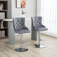 HOMCOM Modern Swivel Bar Stools Set of 2 Adjustable Velvet Bar Chairs in Grey