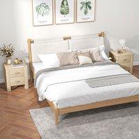 HOMCOM 2 Drawer Boxy Bedside Table w/ Handles Elevated Base Set of 2 in Brown