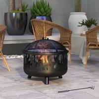 OUTSUNNY 61.5cm 2-In-1 Outdoor Fire Pit & Firewood BBQ Garden Cooker Heater in Black