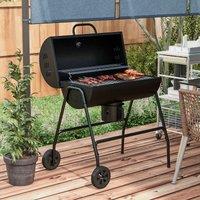 OUTSUNNY Charcoal Barbecue Grill with Wheels & Ash Catcher, Barrel BBQ Trolley Smoker in Black