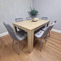 KOSY KOALA Oak Effect Dining Table Set With 6 Grey Velvet Chairs Dining Furnitur