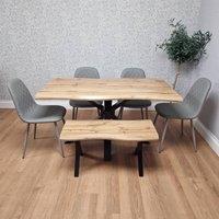 KOSY KOALA Modern Dining Table with 4 Grey Gem Faux Leather Chairs & 1 Bench in Brown