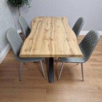 KOSY KOALA Modern Dining Table with 4 Grey Gem pattern Faux Leather Chairs in Brown