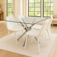 KOSY KOALA Rectangle Glass Dining Table Set With 4 White Chairs