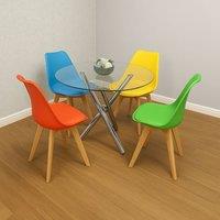 KOSY KOALA Round Clear Glass Dining Table with 4 Mixed Plastic Chairs