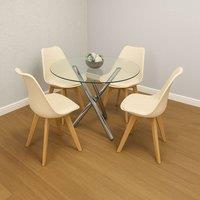 KOSY KOALA Clear Glass Dining Table Set with 4 Cream Plastic Chairs