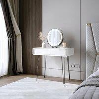CARME HOME Piper White Dressing Table with Riley Black LED Mirror