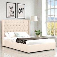 OAT Home Wrenbury Winged Chesterfield Headboard Fabric Ottoman Storage Bed Frame in Natural | Size: Double