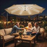 OUTSUNNY 3 m Garden Cantilever Parasol with Solar Light, Rotation in Khaki | Size: 3m x 3m